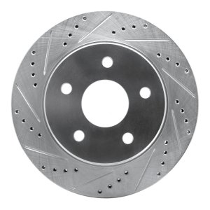 Chrysler Aspen Brake Rotor (1) - Front Left - R1 Concepts - Drilled & Slotted - Silver - `02-`24